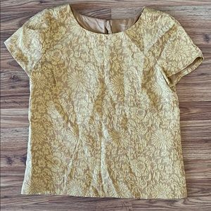 J Crew Flower Print Gold Lamey Top